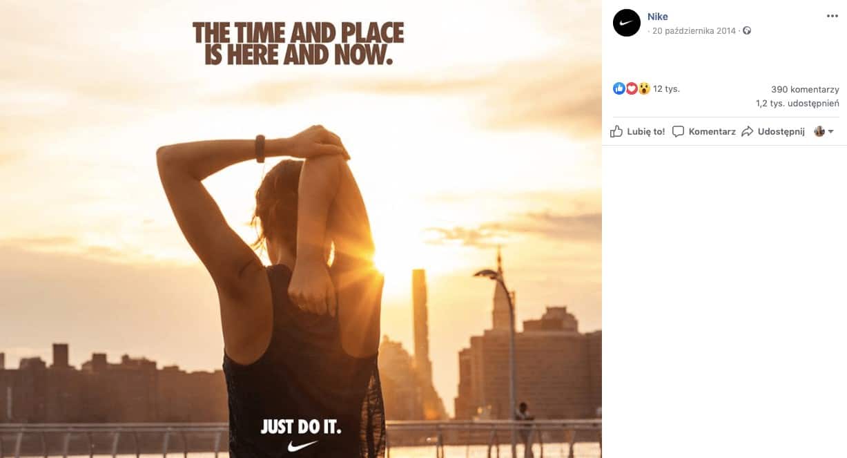 Post Nike z motywującym cytatem