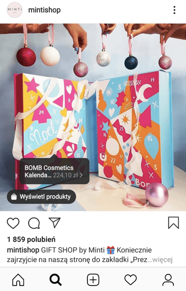 Oznaczenie świątecznych produktów na Instagramie